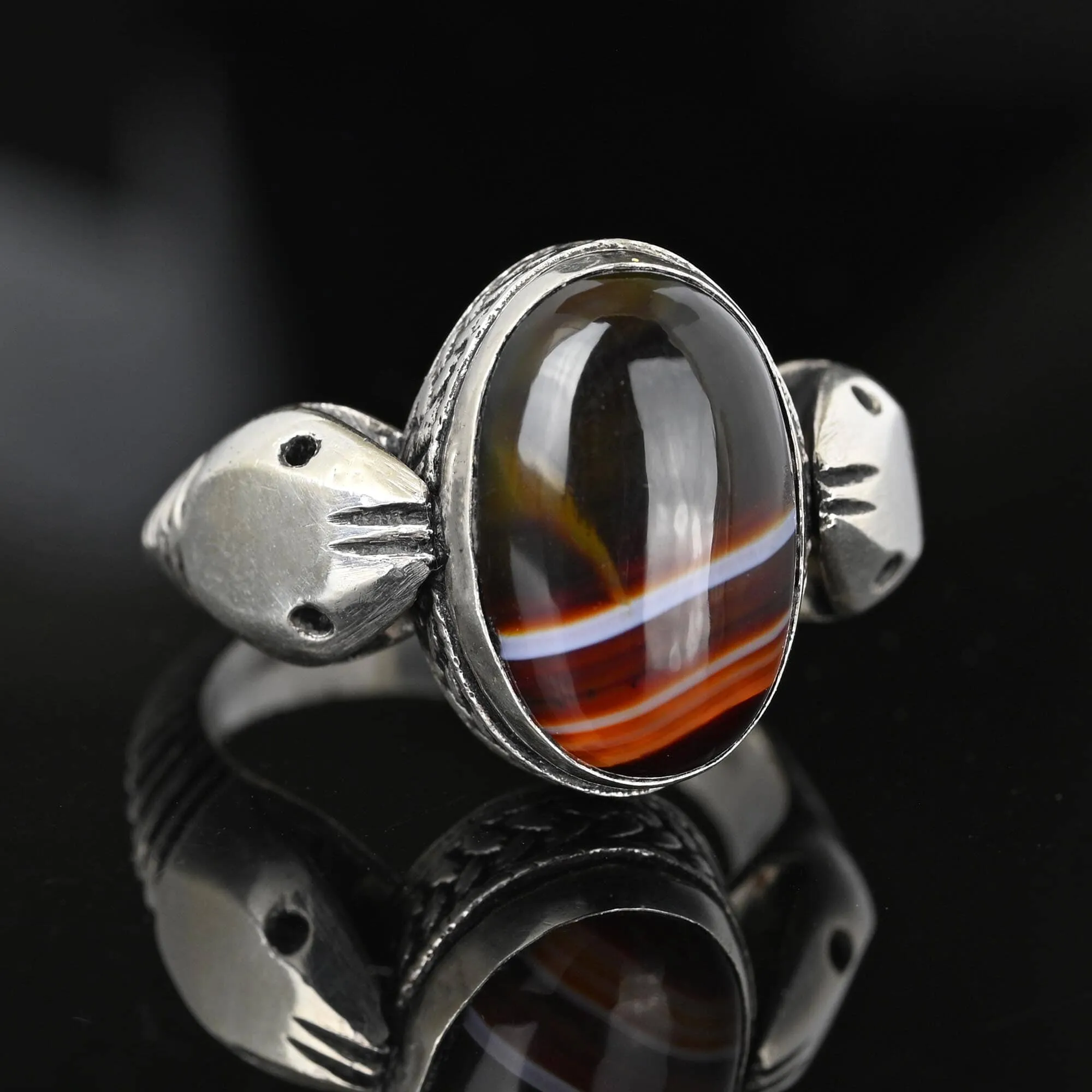 Vintage Silver Banded Agate Double Snake Ring