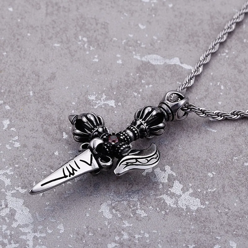 Vintage Style Men's Titanium Steel Ruby Cross Pendant