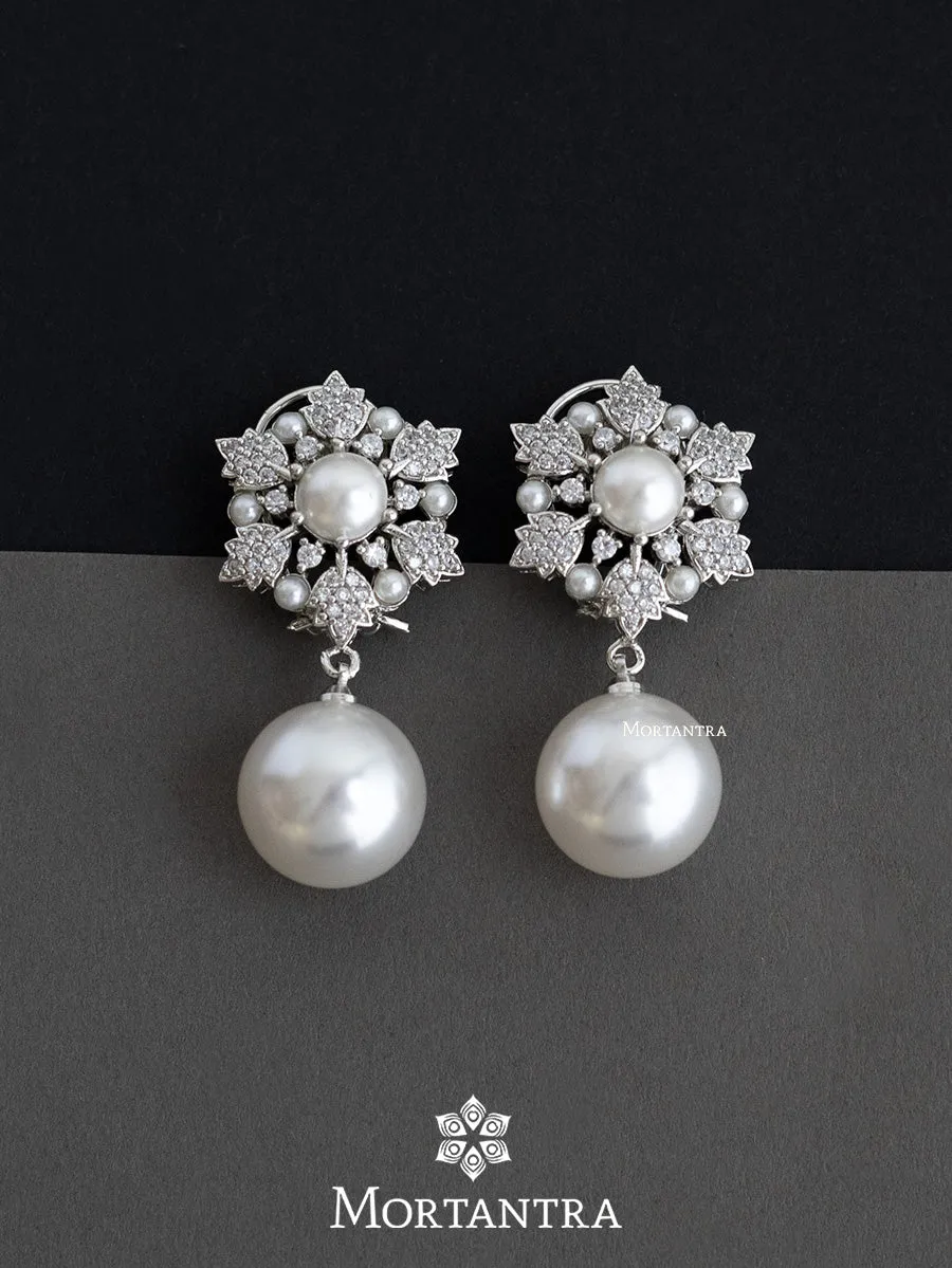 White Color Silver Plated Faux Diamond Earrings - CZEAR485