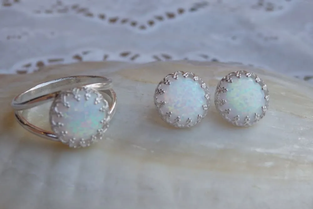 White Opal Silver Earrings