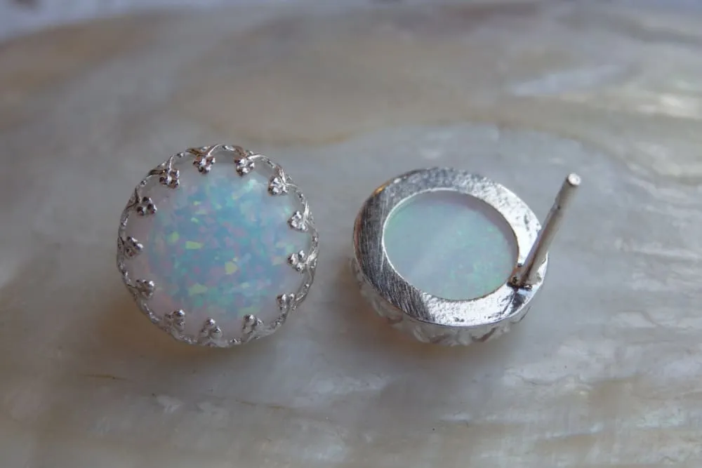 White Opal Silver Earrings