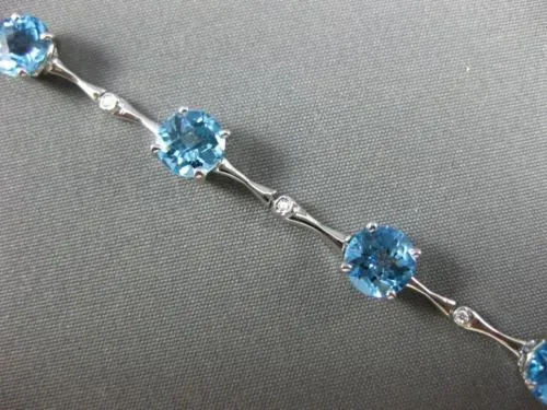 WIDE 8.06CT ROUND DIAMOND & AAA BLUE TOPAZ 14K WHITE GOLD ETOILE TENNIS BRACELET