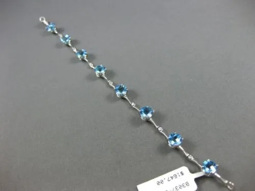 WIDE 8.06CT ROUND DIAMOND & AAA BLUE TOPAZ 14K WHITE GOLD ETOILE TENNIS BRACELET