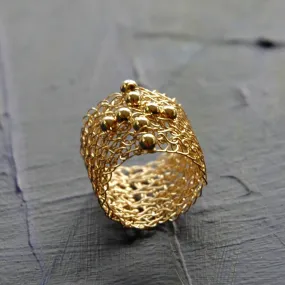 Wire Crochet Band Ring With Cross , Gold Filled Jewelry