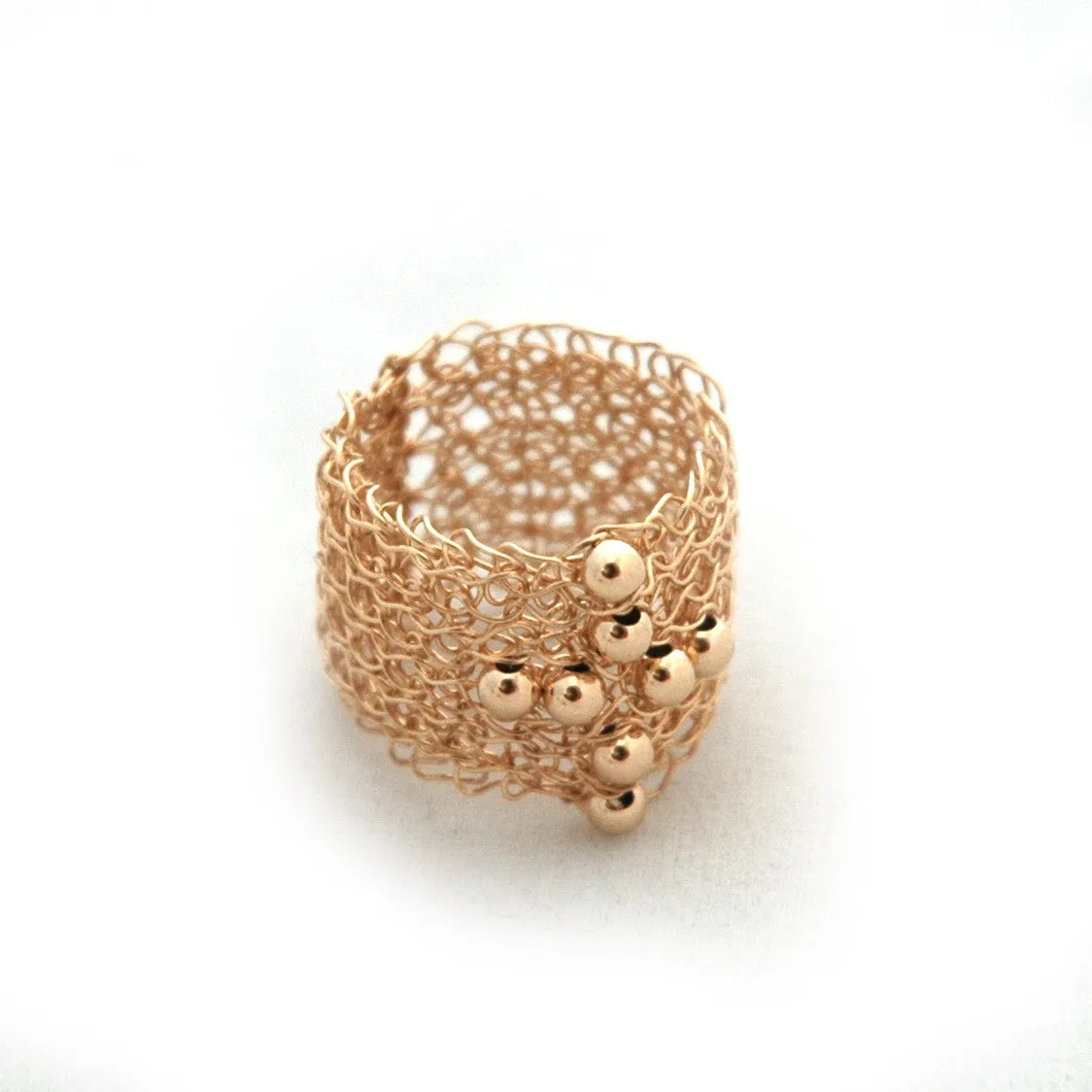 Wire Crochet Band Ring With Cross , Gold Filled Jewelry