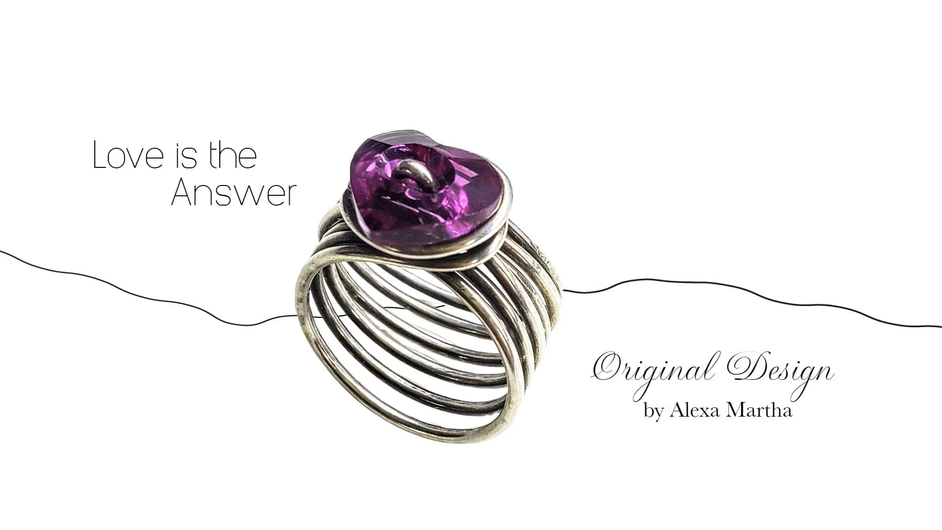 Wire Wrapped Pink Crystal Heart Glam Ring by Alexa