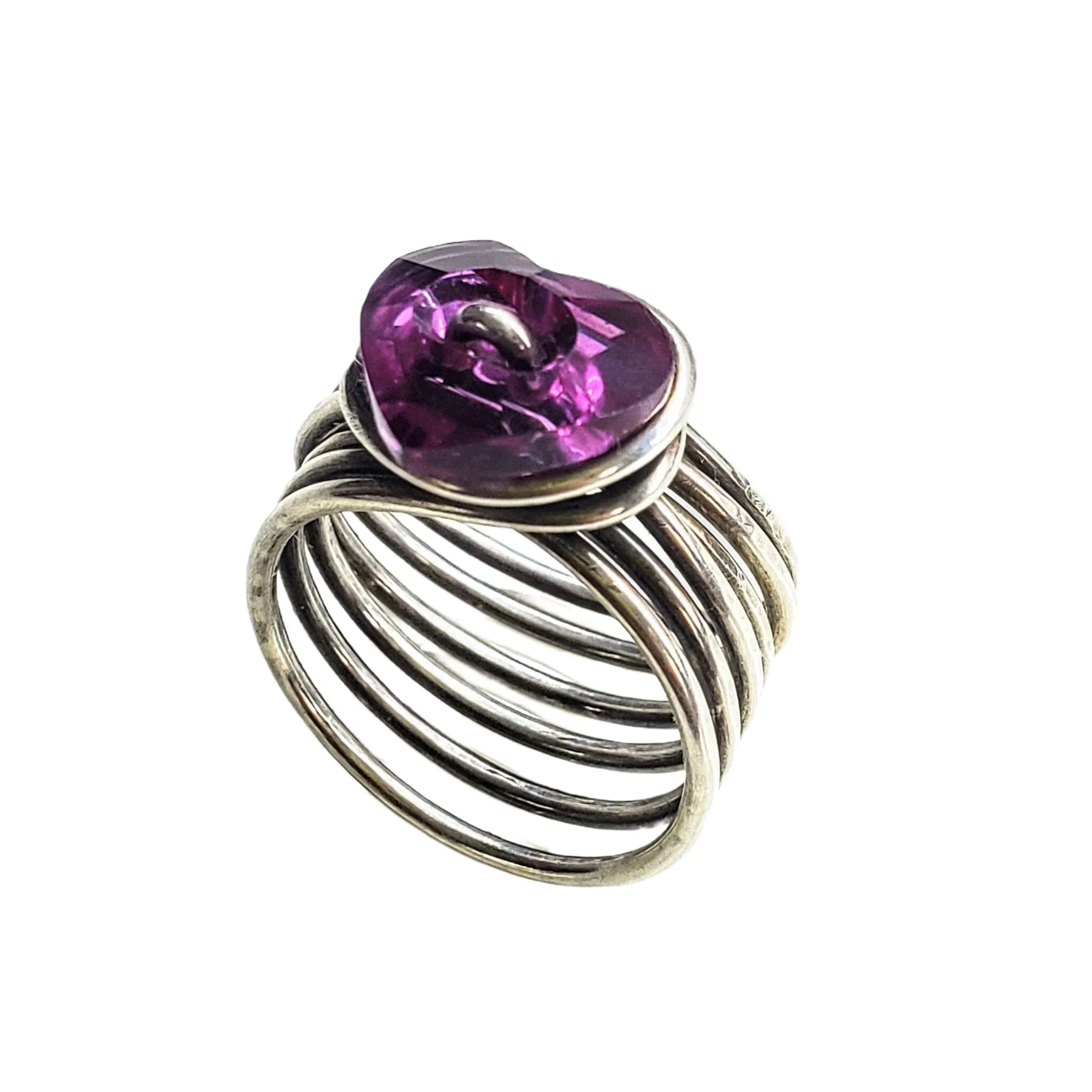 Wire Wrapped Pink Crystal Heart Glam Ring by Alexa