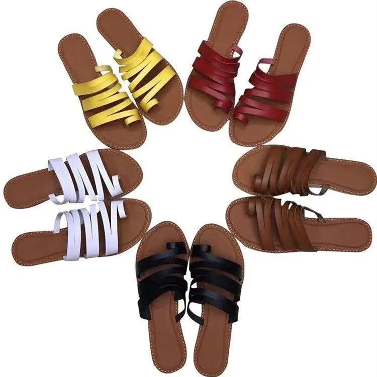 Women's flat ring toe strappy gladiator slides