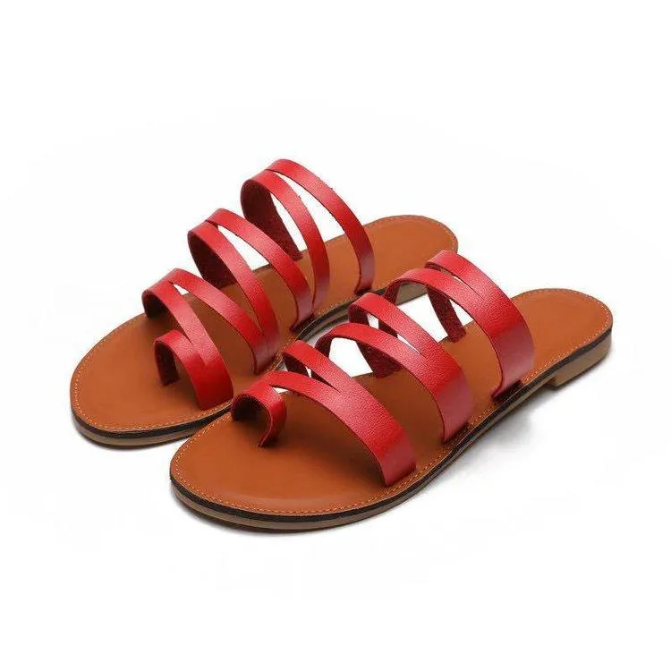 Women's flat ring toe strappy gladiator slides