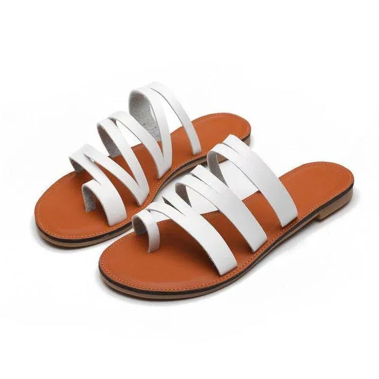 Women's flat ring toe strappy gladiator slides