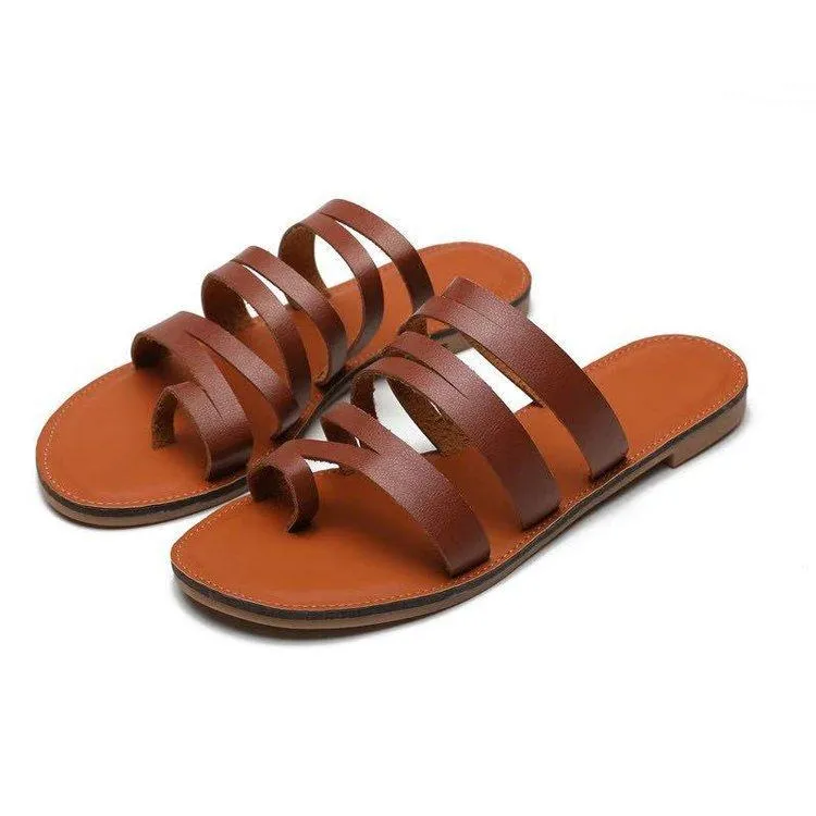 Women's flat ring toe strappy gladiator slides