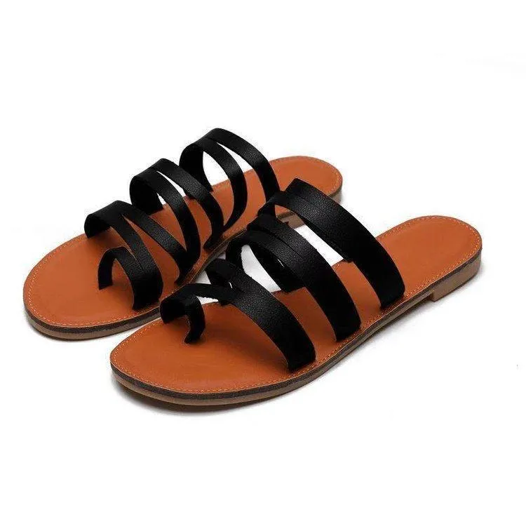 Women's flat ring toe strappy gladiator slides