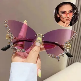 Y2K Vintage Rimless Luxury Diamond Butterfly Sunglasses for Classy Chic Ladies Women