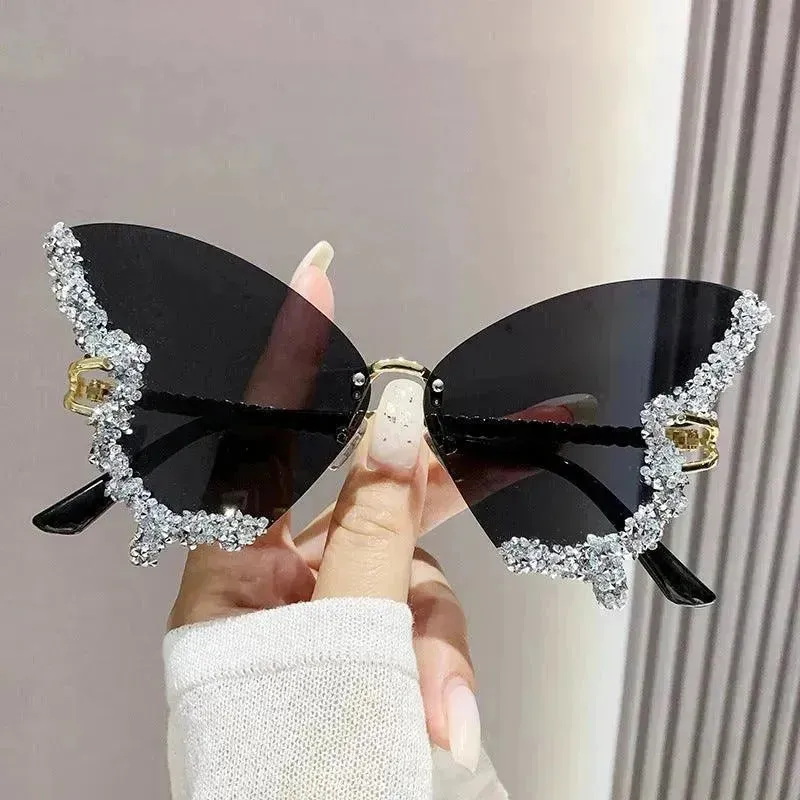 Y2K Vintage Rimless Luxury Diamond Butterfly Sunglasses for Classy Chic Ladies Women