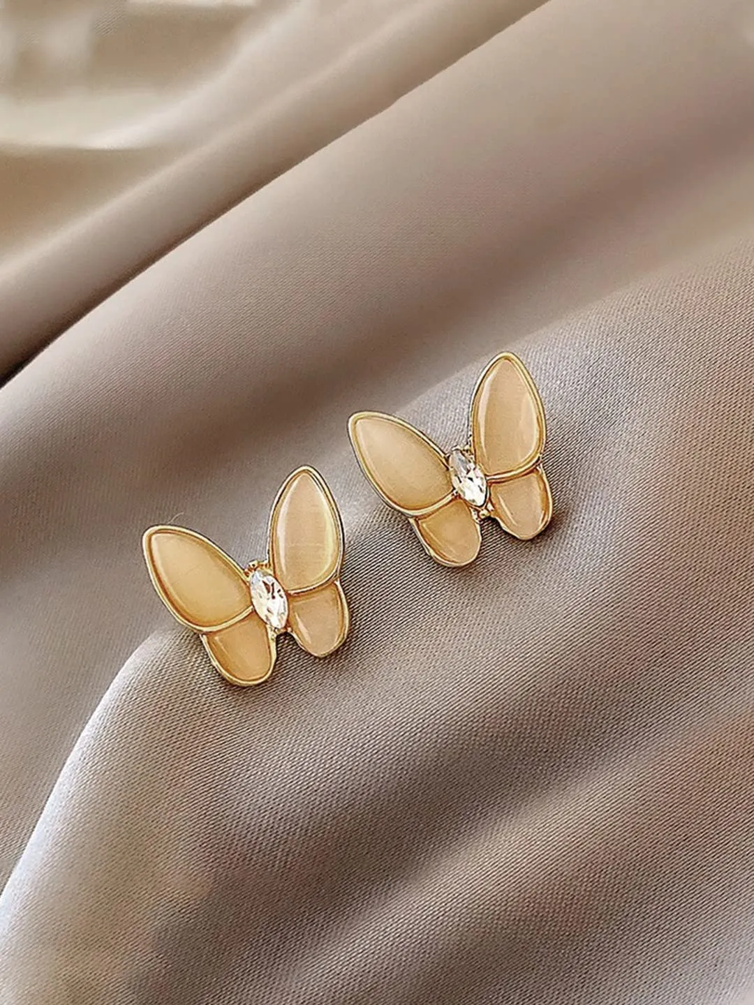 Yellow Chimes Earrings for Women and Girls Golden Stud Earrings for Women | Gold Plated Opal Stone Butterfly Shaped Stud Earrings | Birthday Gift for girls and women Anniversary Gift for Wife