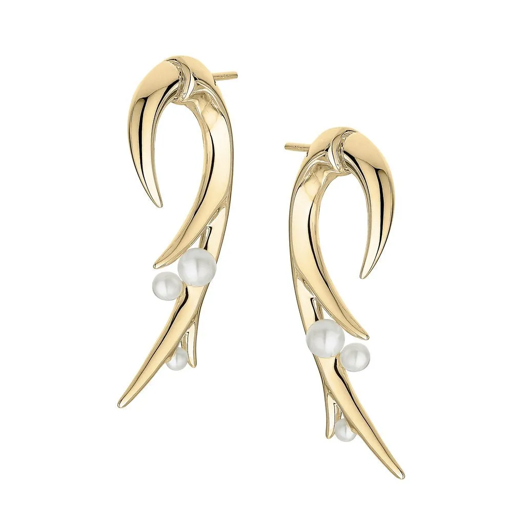 Yellow Gold Vermeil Hooked Pearl Large Earrings