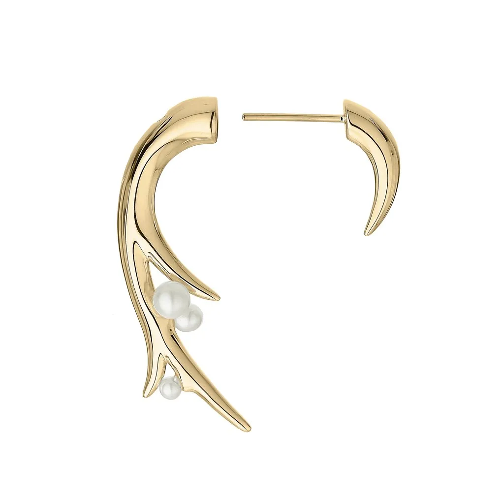 Yellow Gold Vermeil Hooked Pearl Large Earrings